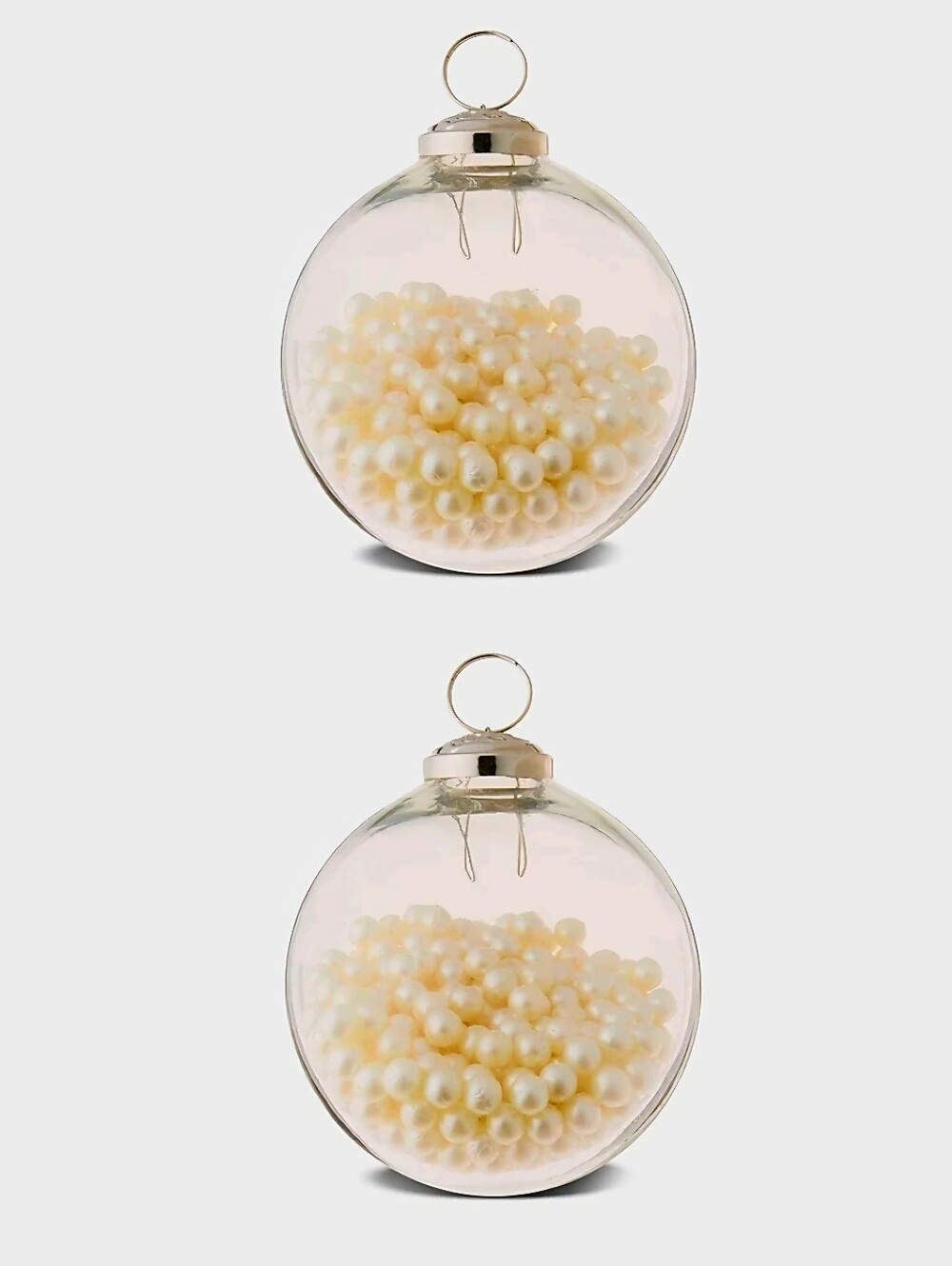 New 2025 My Texas House 2 Count White Pearl Glass Christmas Ornaments, 3.55"